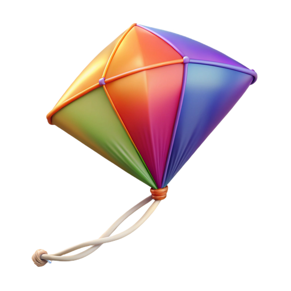radiant elegant Kite, colorful nylon fabric, string attached, studio lighting, front view, studio photography, isolateon transparent background,high-resolution product photography crisp png
