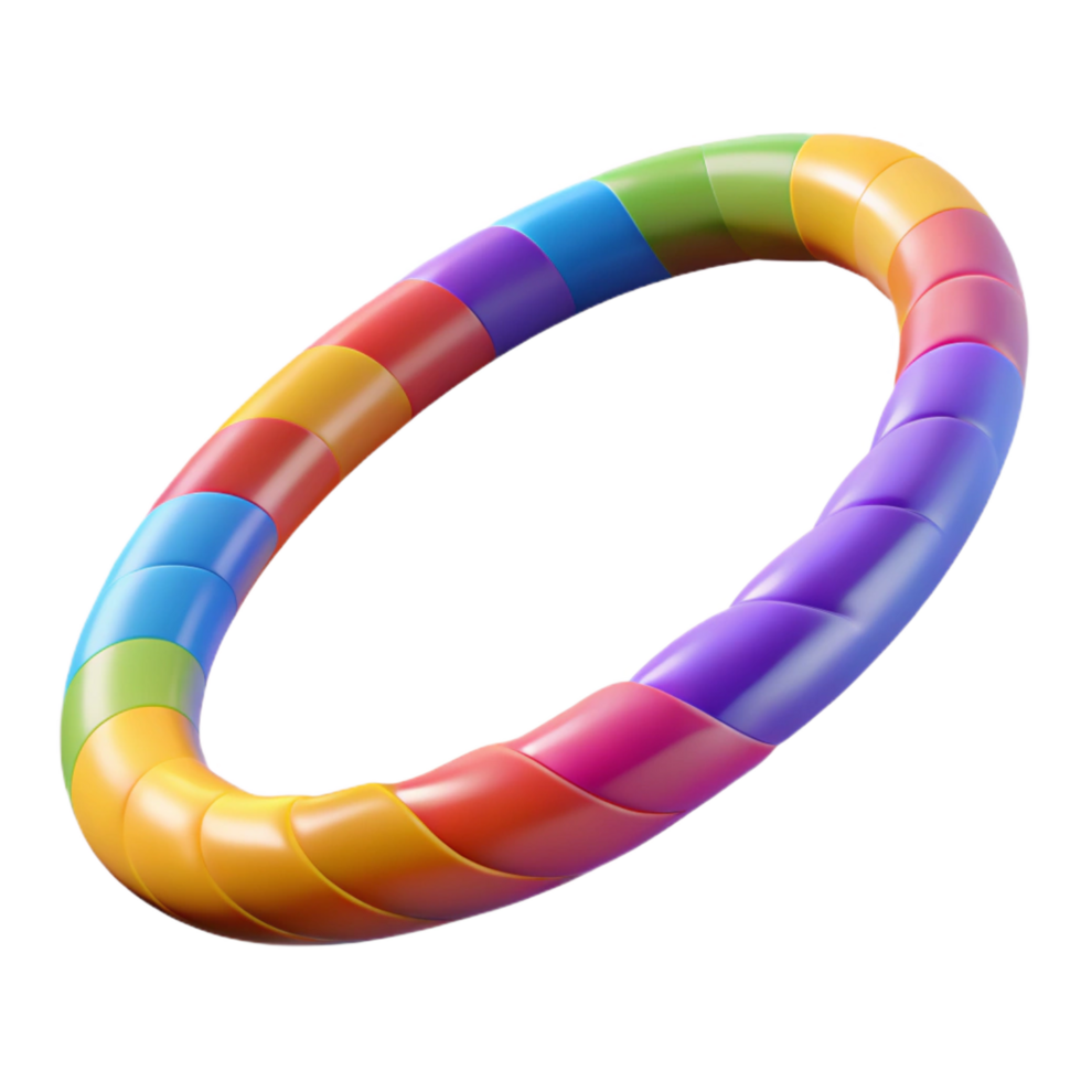 radiant coveteHula hoop, brightly coloreplastic, texturegrip, studio lighting, side view, studio photography, isolateon transparent background,high-resolution product photography png