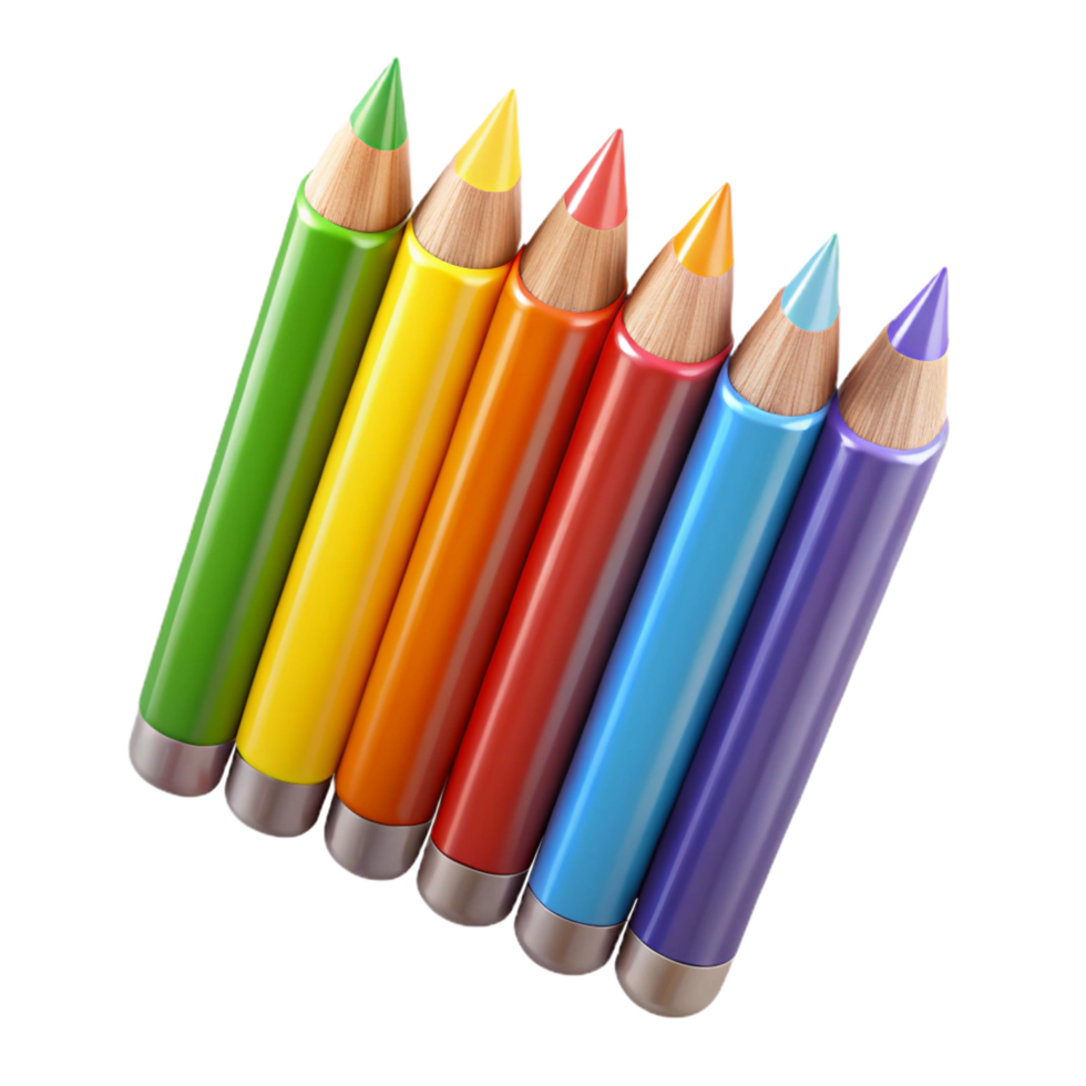 picturesque standout Set of colorepencils, sharpenetips, arrangein a row, studio lighting, top-down view, studio photography, isolateon transparent background,high-resolution product photography png