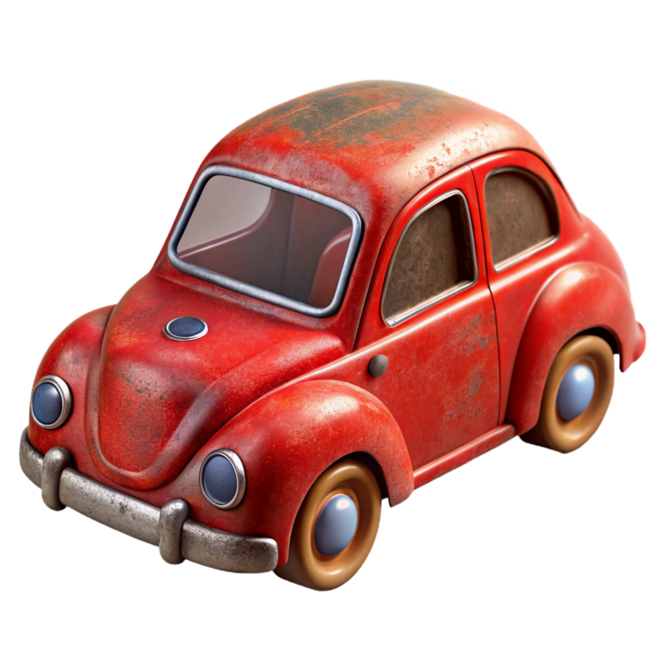 spectacular iconic Vintage metal toy car, repaint with chippeareas, visible rust spots, studio lighting, studio photography, isolateon transparent background,high-resolution product photography png