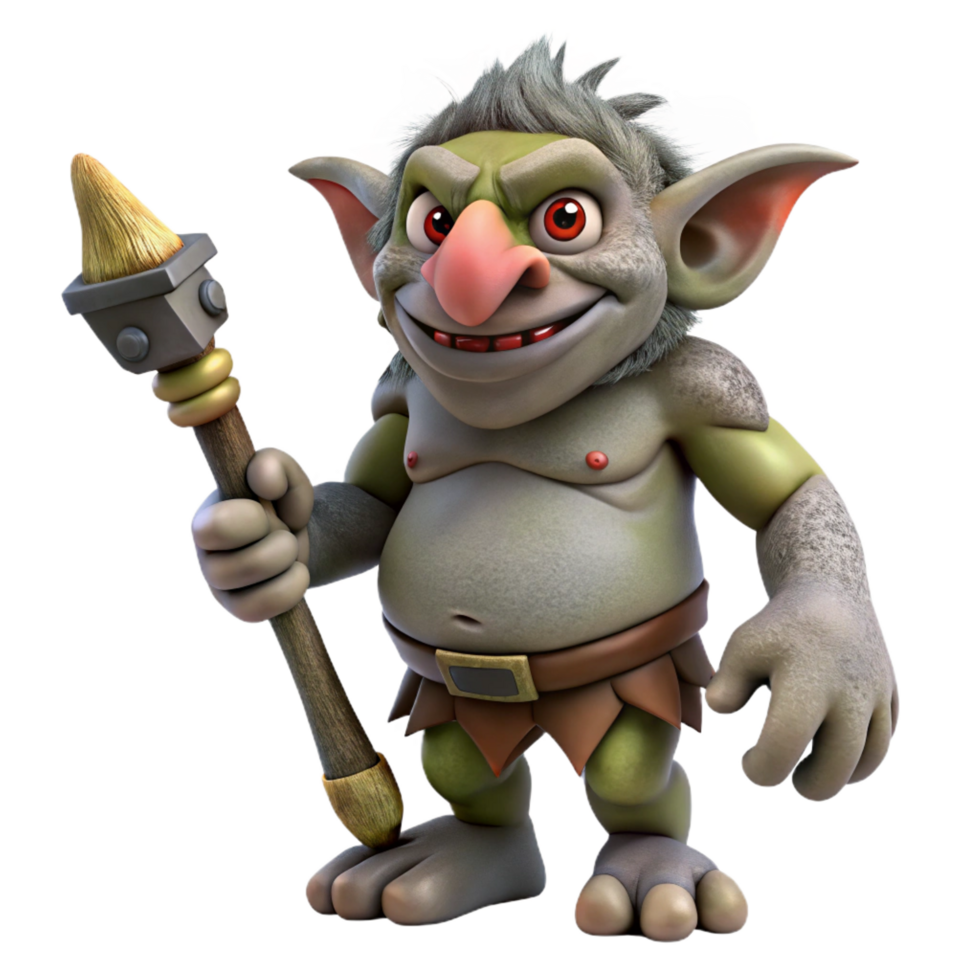 rare minimalist A menacing troll with rough skin, large nose, holding a club, dramatic lighting, side view, studio photography, isolateon transparent background,high-resolution product premium png