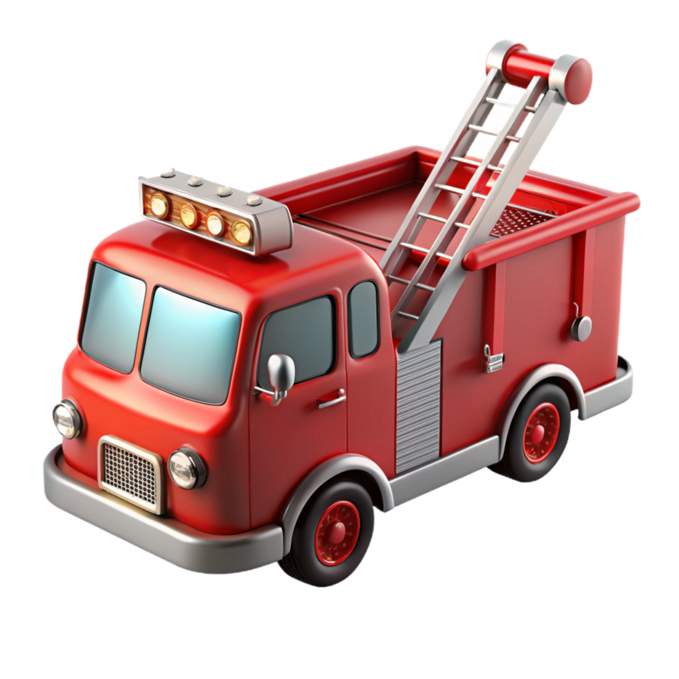 exquisite notable Refiretruck with extendeladder, chrome details, flashing lights, studio lighting, side view, detaileillustration, isolateon transparent background,high-resolution product photography png