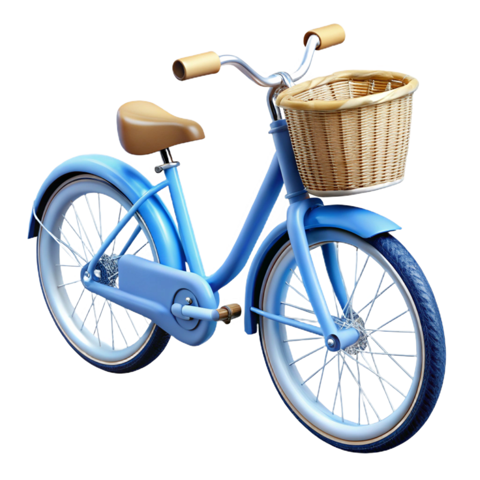 picturesque distinctive Blue vintage bicycle, whitewall tires, wicker basket on the front, soft lighting, detaileillustration, isolateon transparent background,high-resolution product photography png