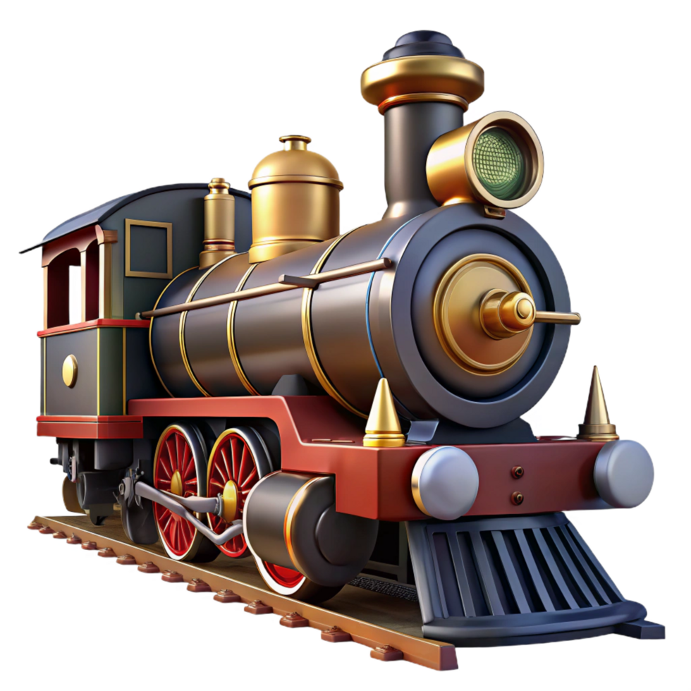 nostalgic magnificent Train locomotive, classic design, steam engine, dramatic lighting, detaileillustration, with transparent background,high-resolution product photography 8K png