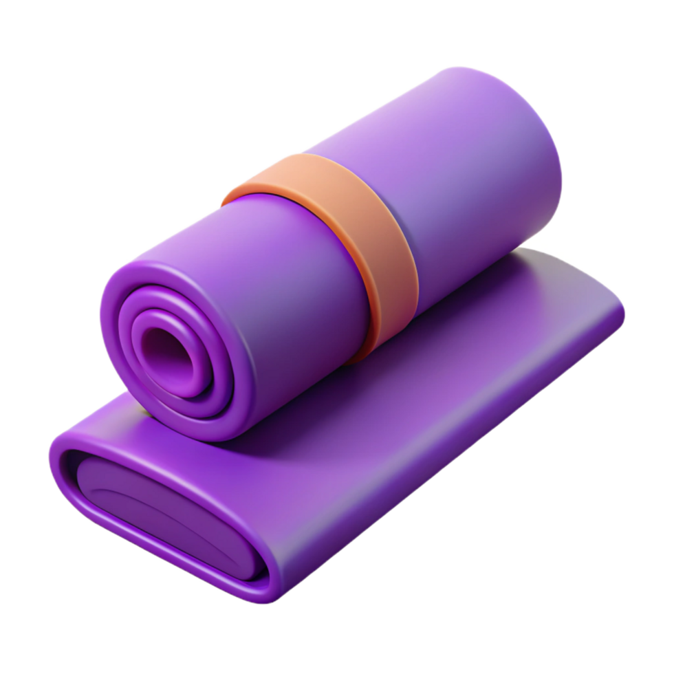 intense elegant Yoga mat rolleup, texturesurface, purple color, soft lighting, front view, product shot, isolateon transparent background,high-resolution product photography sharp png