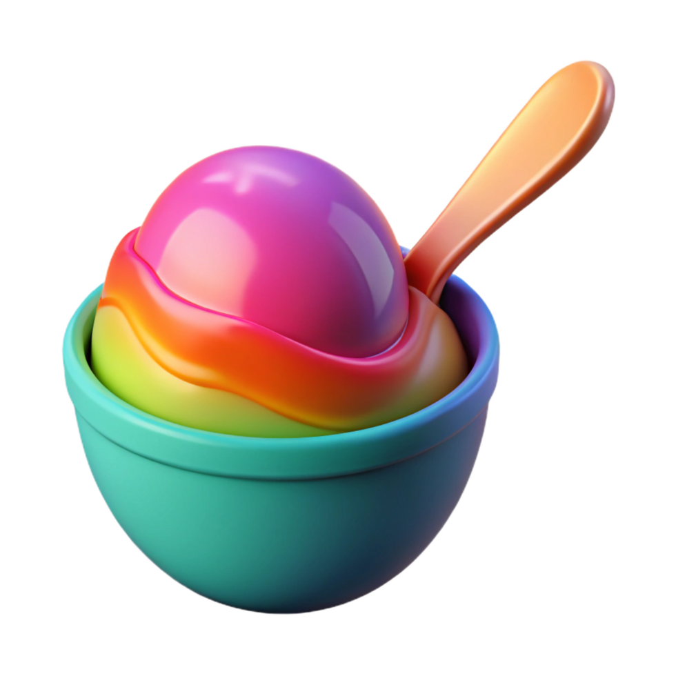 dramatic fascinating Rainbow sherbet scoop, vibrant colors, studio lighting, front view, glossy finish, photorealistic, isolateon transparent background,high-resolution product photography 8K png