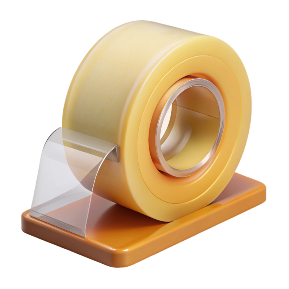 exceptional retro Roll of clear packing tape, plastic dispenser, serrateedge, soft lighting, front view, isolateon transparent background,high-resolution product photography premium png