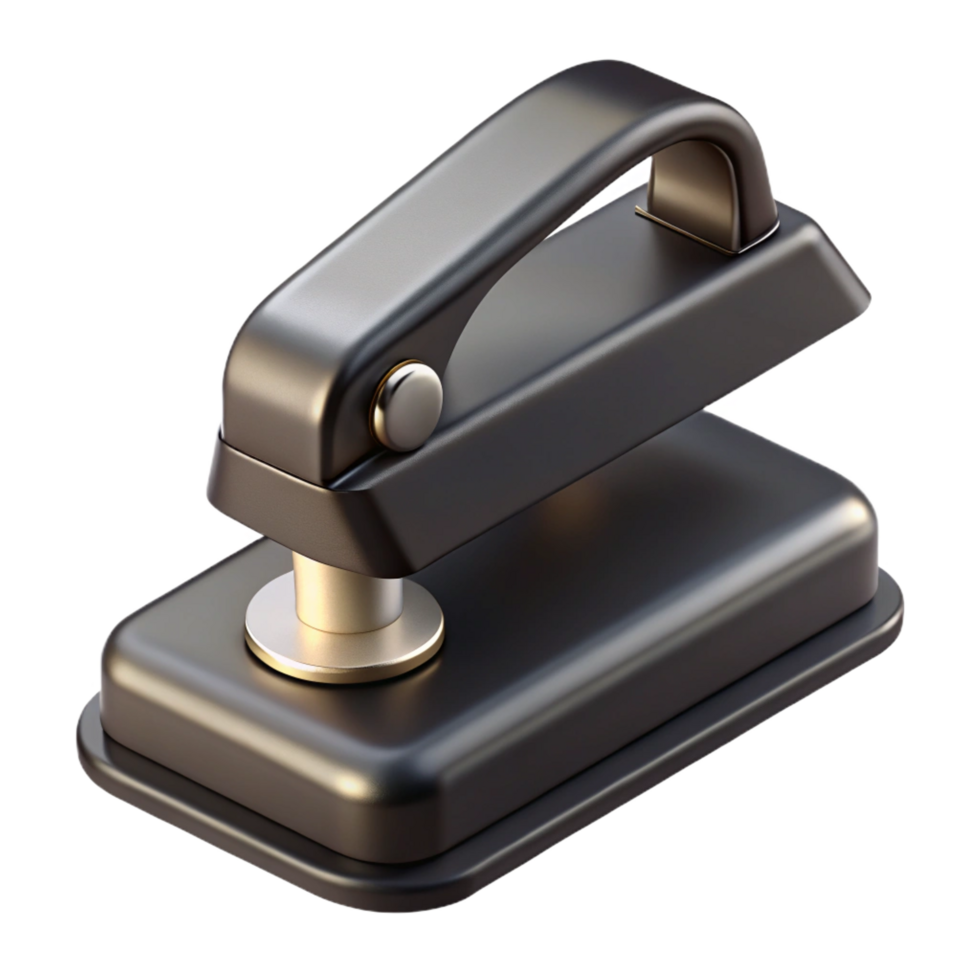fascinating bolmid-century Single hole punch, metal construction, black handle, soft lighting, top-down view, isolateon transparent background,high-resolution product photography elite png