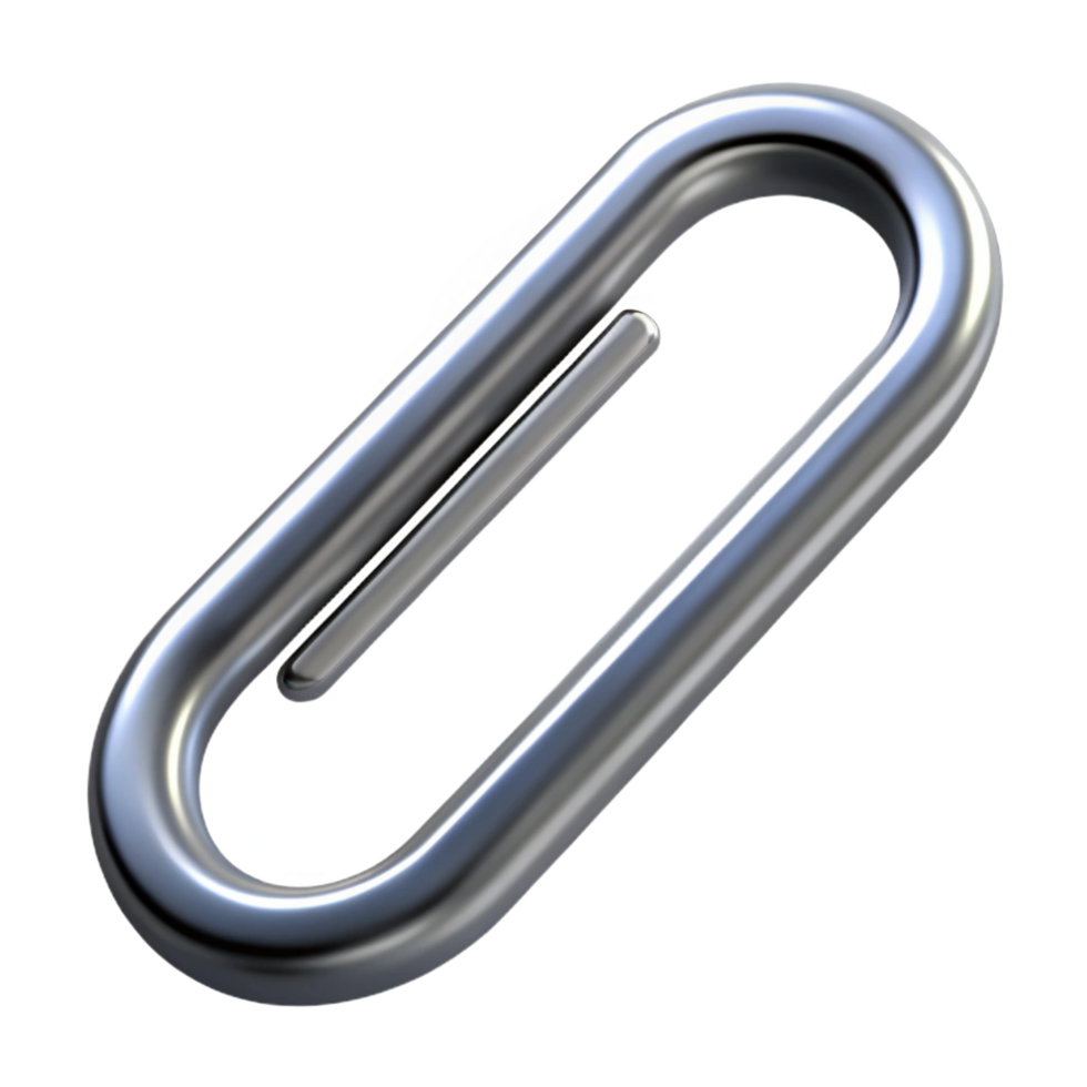 dramatic fascinating Paperclip, silver metal, classic shape, extreme close-up, studio lighting, isolateon transparent background,high-resolution product photography top-tier png