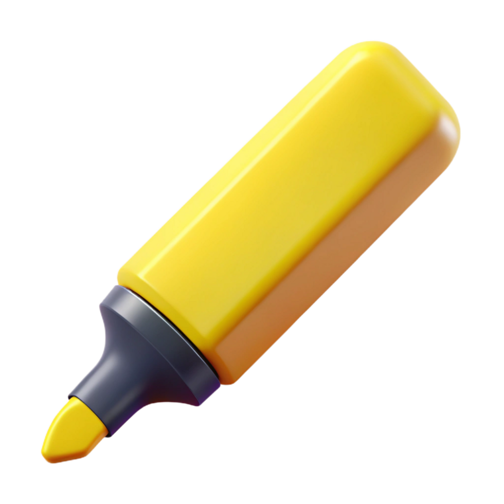 ethereal magnificent Highlighter, yellow ink, chisel tip, plastic body, studio lighting, isolateon transparent background,high-resolution product photography flawless png