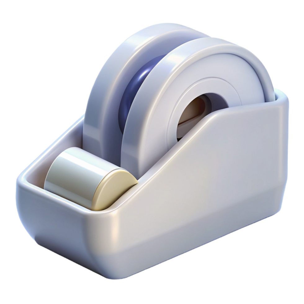 pristine tranquil renaissance Correction tape dispenser, white plastic, ergonomic design, front view, soft lighting, isolateon transparent background,high-resolution product photography top-tier png
