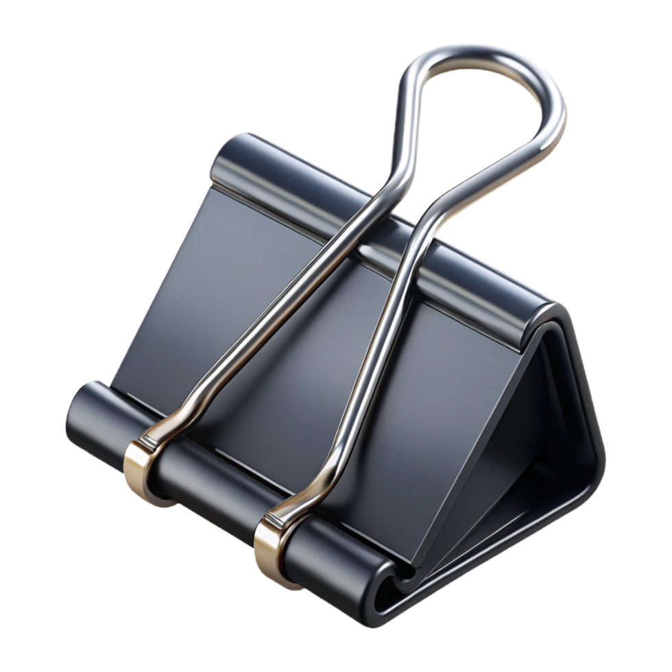 exceptional rustic Binder clip, large size, black metal, spring mechanism visible, side view, studio lighting, isolateon transparent background,high-resolution product photography detailed png