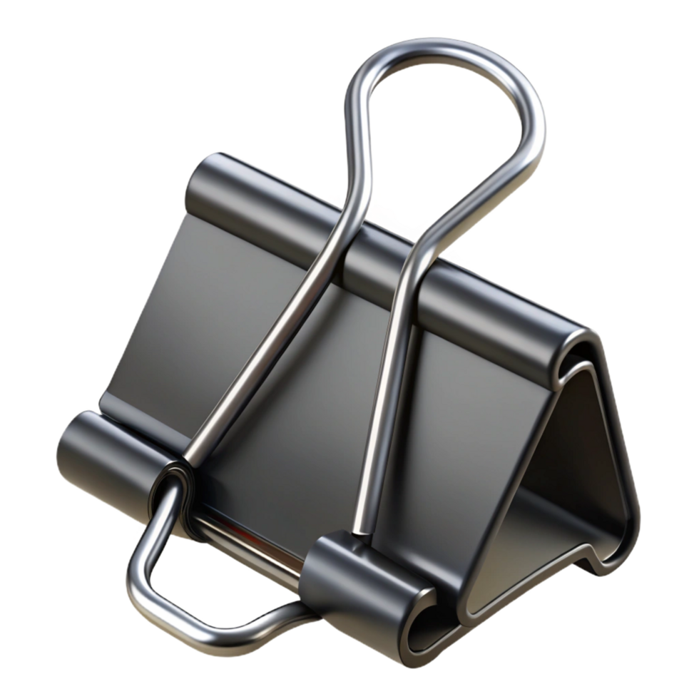 stunning dynamic rustic Binder clip, large size, black metal, spring mechanism visible, side view, studio lighting, isolateon transparent background,high-resolution product photography 4K png