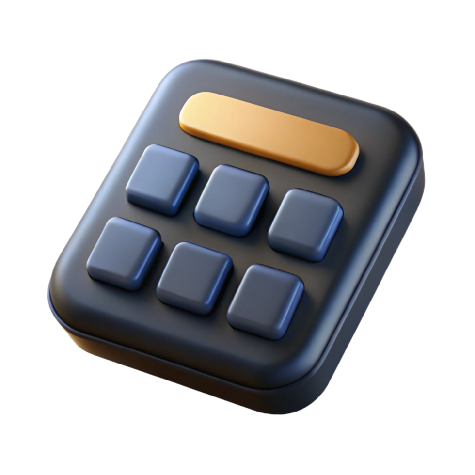 magnificent elegant Calculator, black plastic, LCdisplay, solar powered, top-down view, soft lighting, isolateon transparent background,high-resolution product photography high resolution png