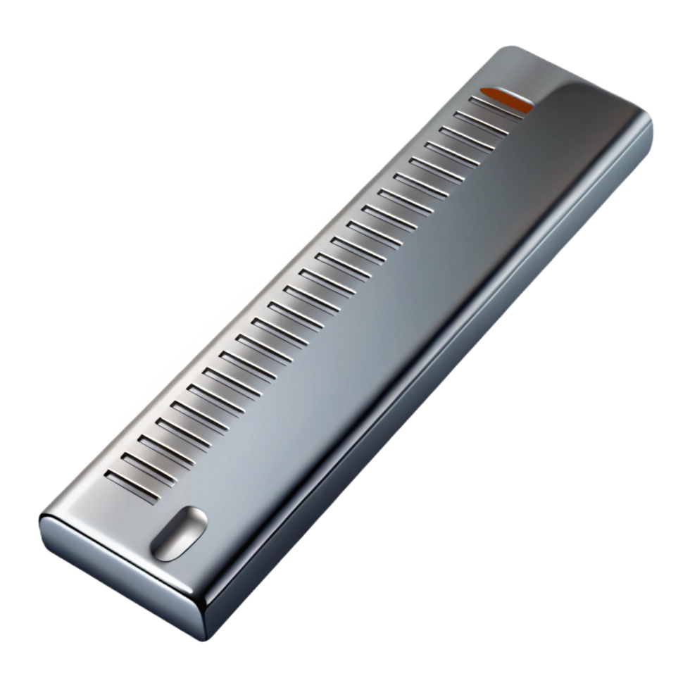 tranquil wonderful Ruler, stainless steel, metric animperial markings, etchedetail, side view, studio lighting, isolateon transparent background,high-resolution product photography studio quality png