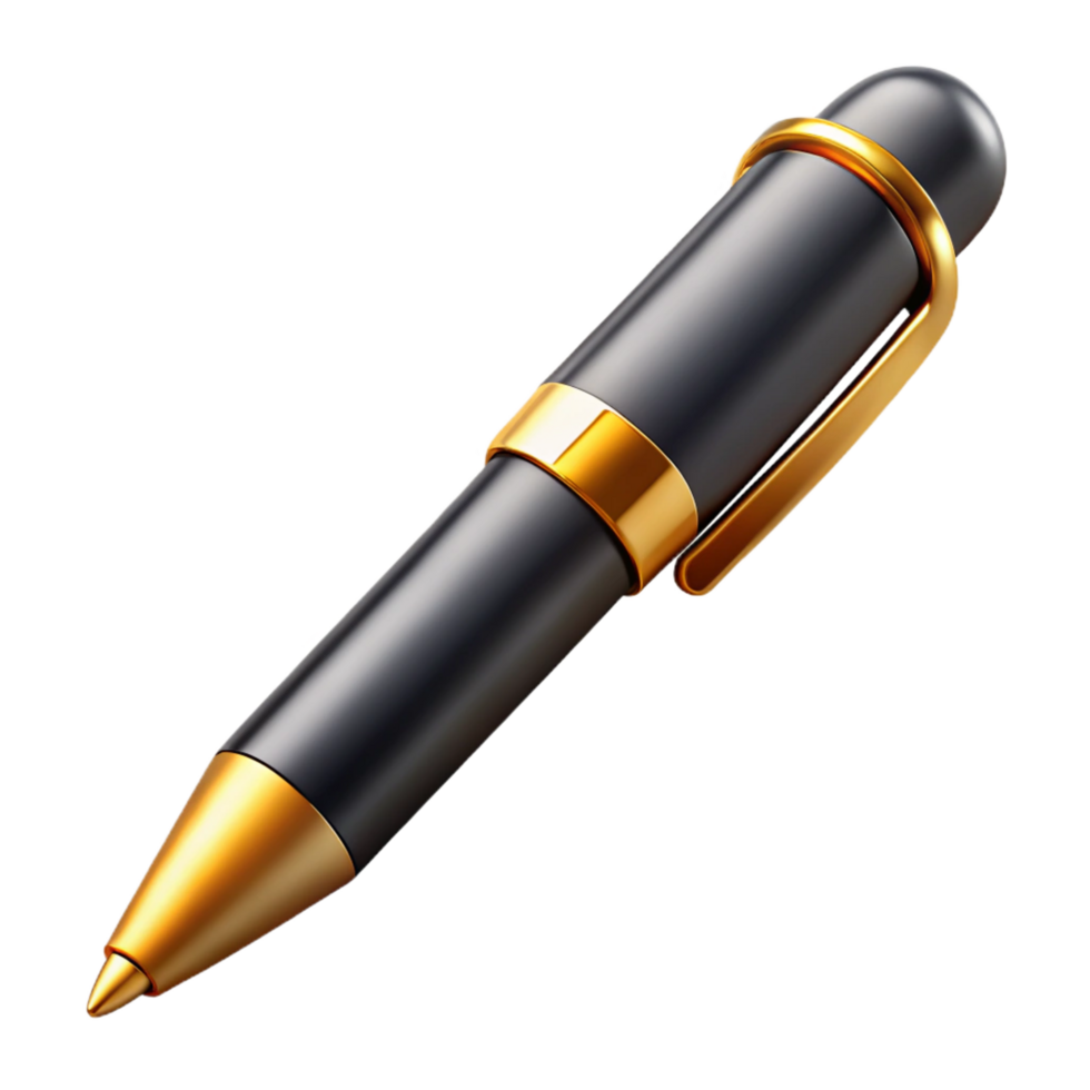 majestic ethereal urban Retractable pen, black ink, golaccents, glossy finish, studio lighting, isolateon transparent background,high-resolution product photography masterfully captured png