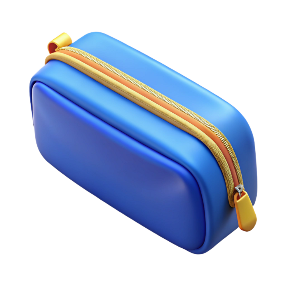 mesmerizing energetic art deco Pencil case, canvas material, zipper closure, blue color, front view, soft lighting, isolateon transparent background,high-resolution product photography top-tier png