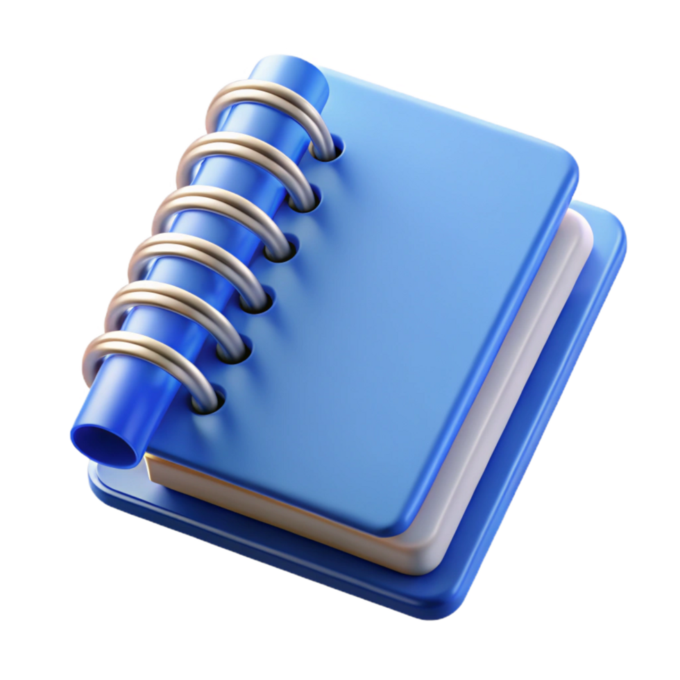 bolbeautiful Notebook, spiral bound, linepaper, blue cover, front view, studio lighting, isolateon transparent background,high-resolution product photography exclusive png