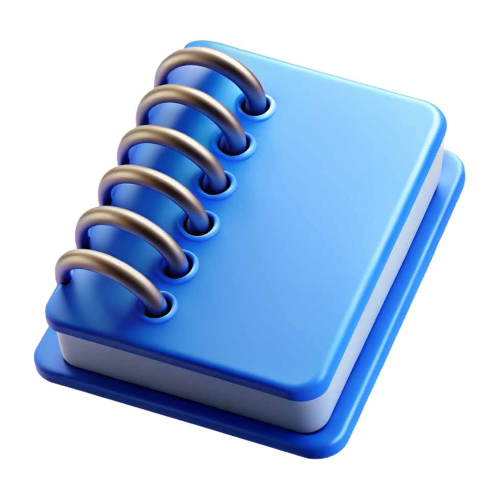 pristine exceptional Notebook, spiral bound, linepaper, blue cover, front view, studio lighting, isolateon transparent background,high-resolution product photography png