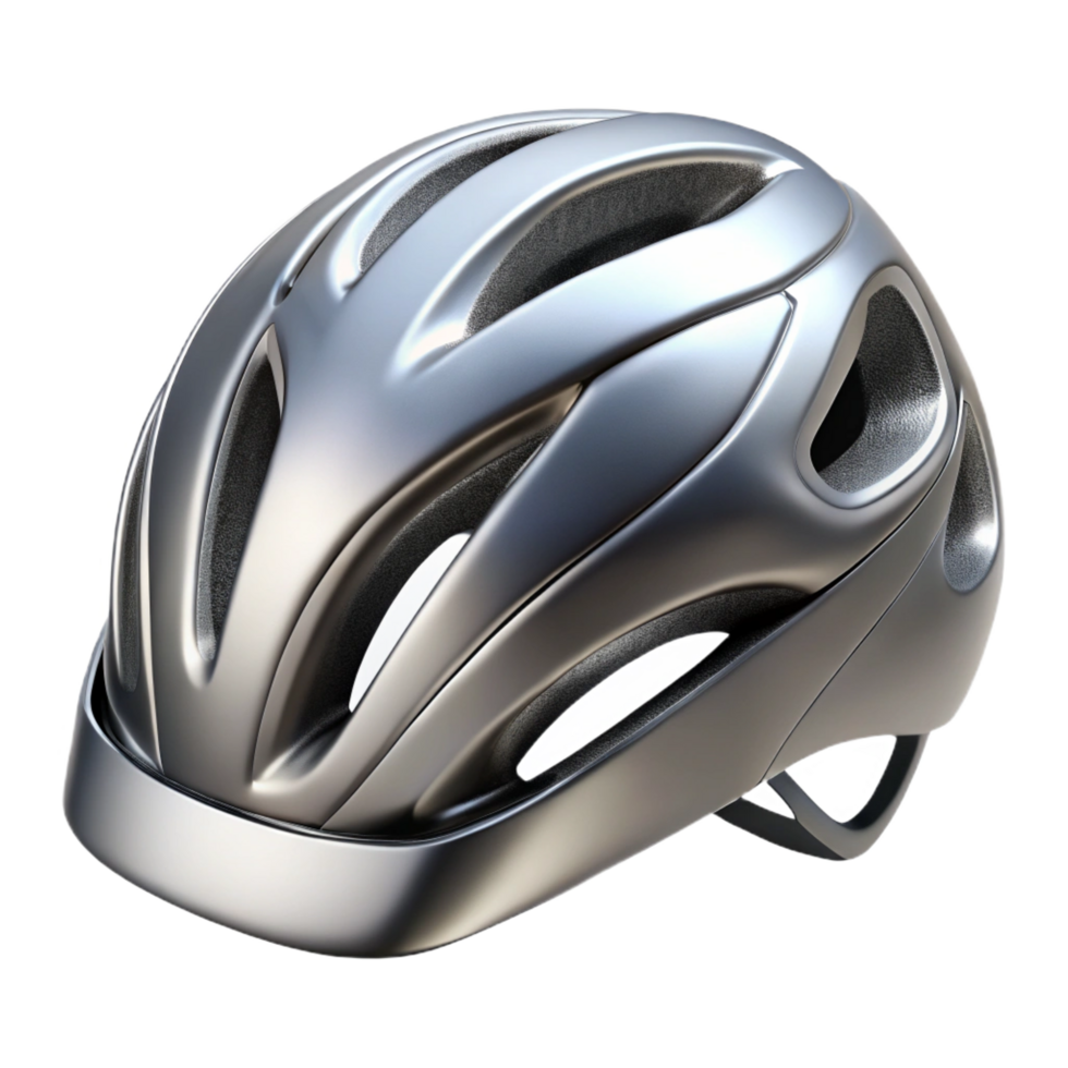 bolmagnificent Shiny metallic silver cycling helmet with aerodynamic vents, glossy finish, studio lighting, front view, isolateon transparent background,high-resolution product photography sharp png