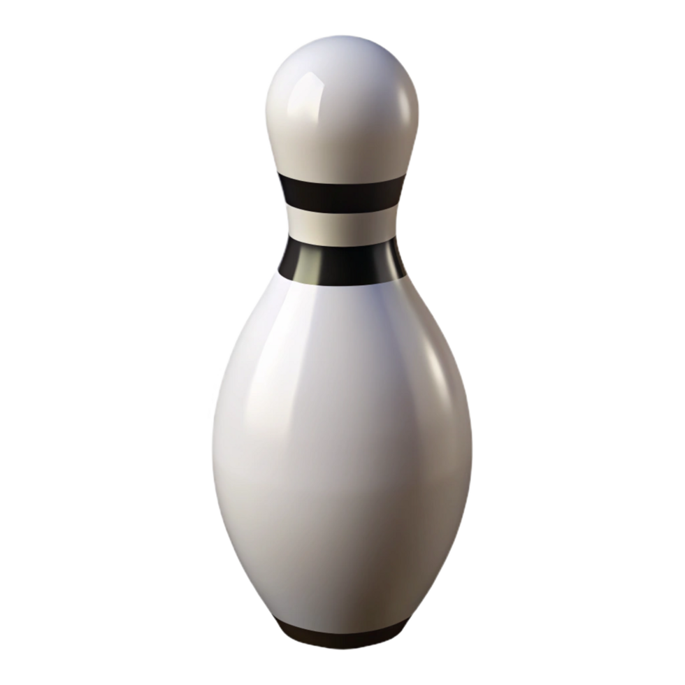 majestic baroque Single white bowling pin with three black stripes, glossy finish, studio lighting, front view, isolateon transparent background,high-resolution product photography sharp png
