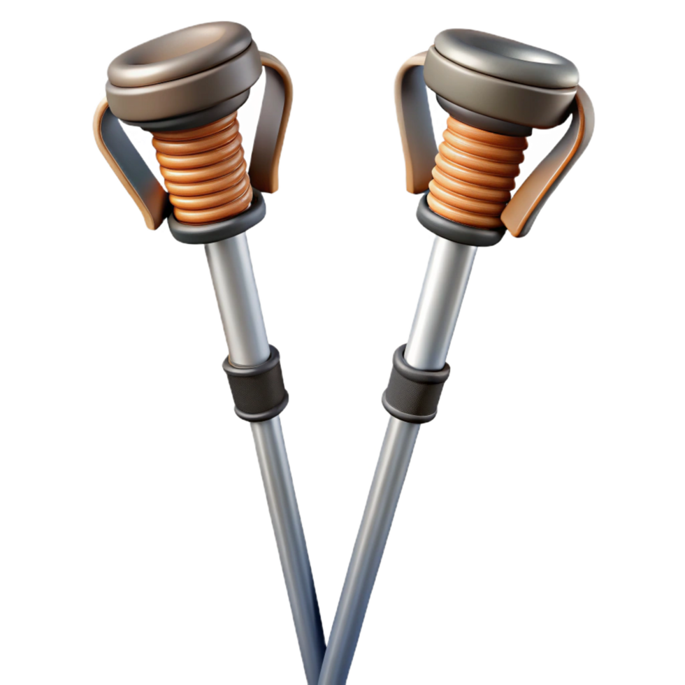 gorgeous exceptional Pair of ski poles with ergonomic grips anbaskets, metallic finish, studio lighting, side view, isolateon transparent background,high-resolution product photography png