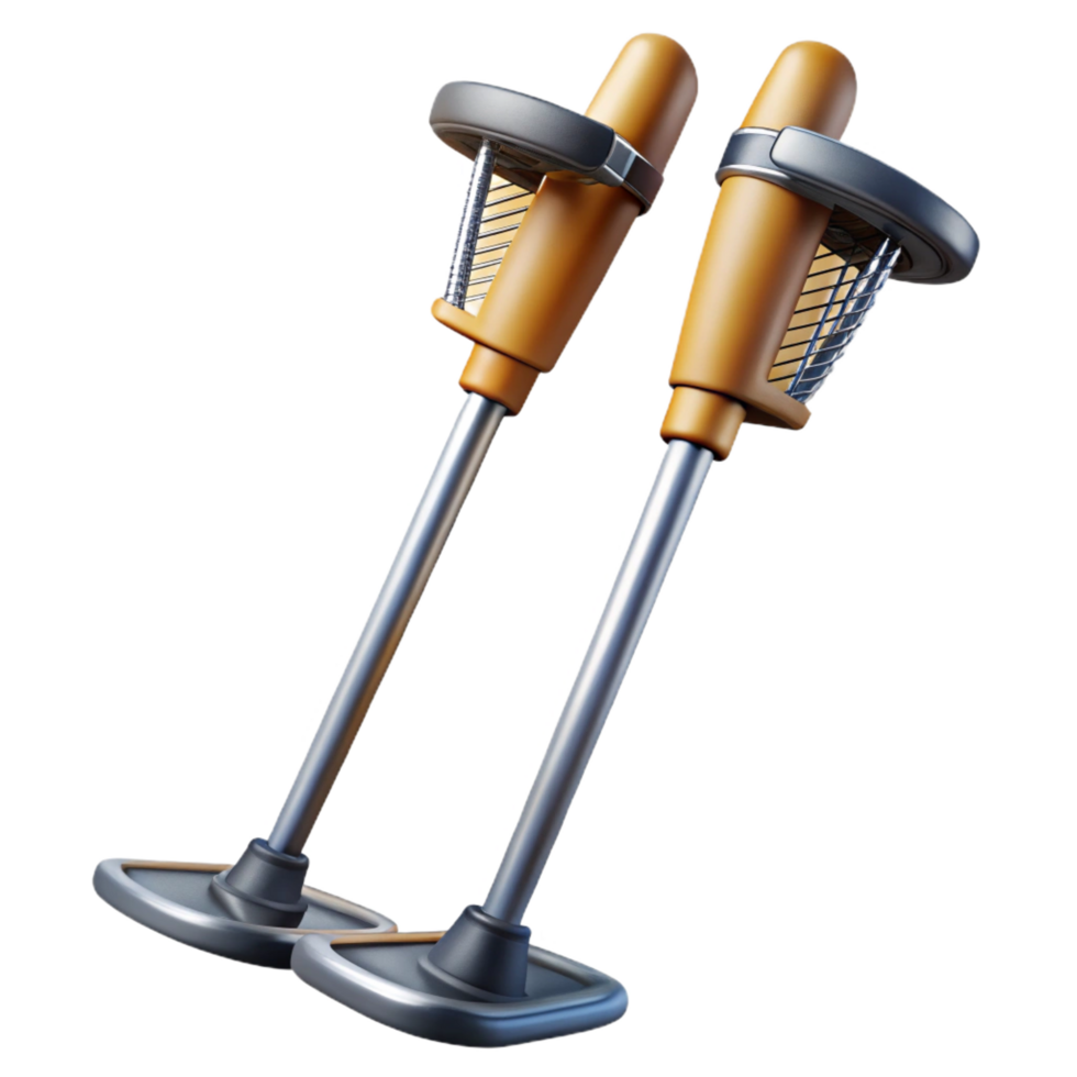 nostalgic enchanting Pair of ski poles with ergonomic grips anbaskets, metallic finish, studio lighting, side view, isolateon transparent background,high-resolution product photography original png