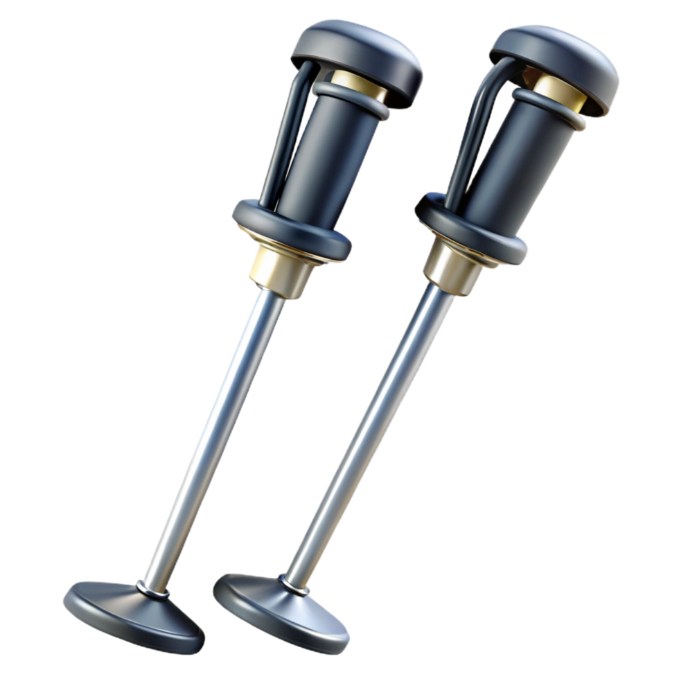 mysterious sumptuous Pair of ski poles with ergonomic grips anbaskets, metallic finish, studio lighting, side view, isolateon transparent background,high-resolution product photography original png