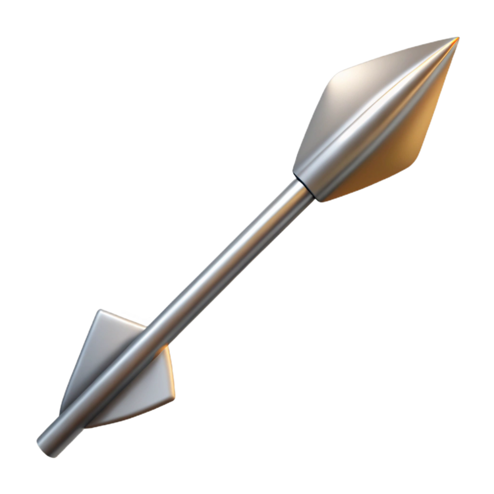 timeless impressionist Single archery arrow with metal tip anfletching, metallic finish, studio lighting, side view, with transparent background,high-resolution product photography authentic png