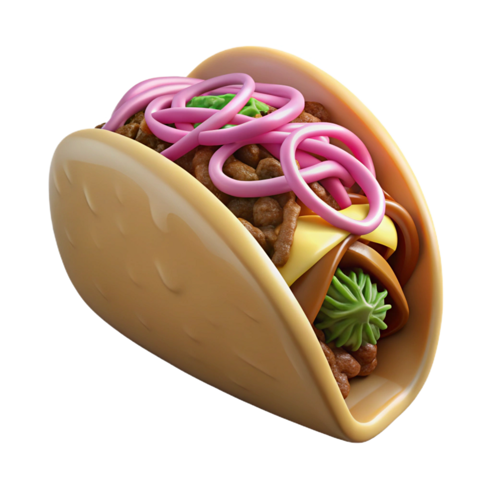 vibrant sought-after Barbacoa taco with shreddebeef, onion, ancilantro, studio lighting, isolateon transparent background,high-resolution product photography png