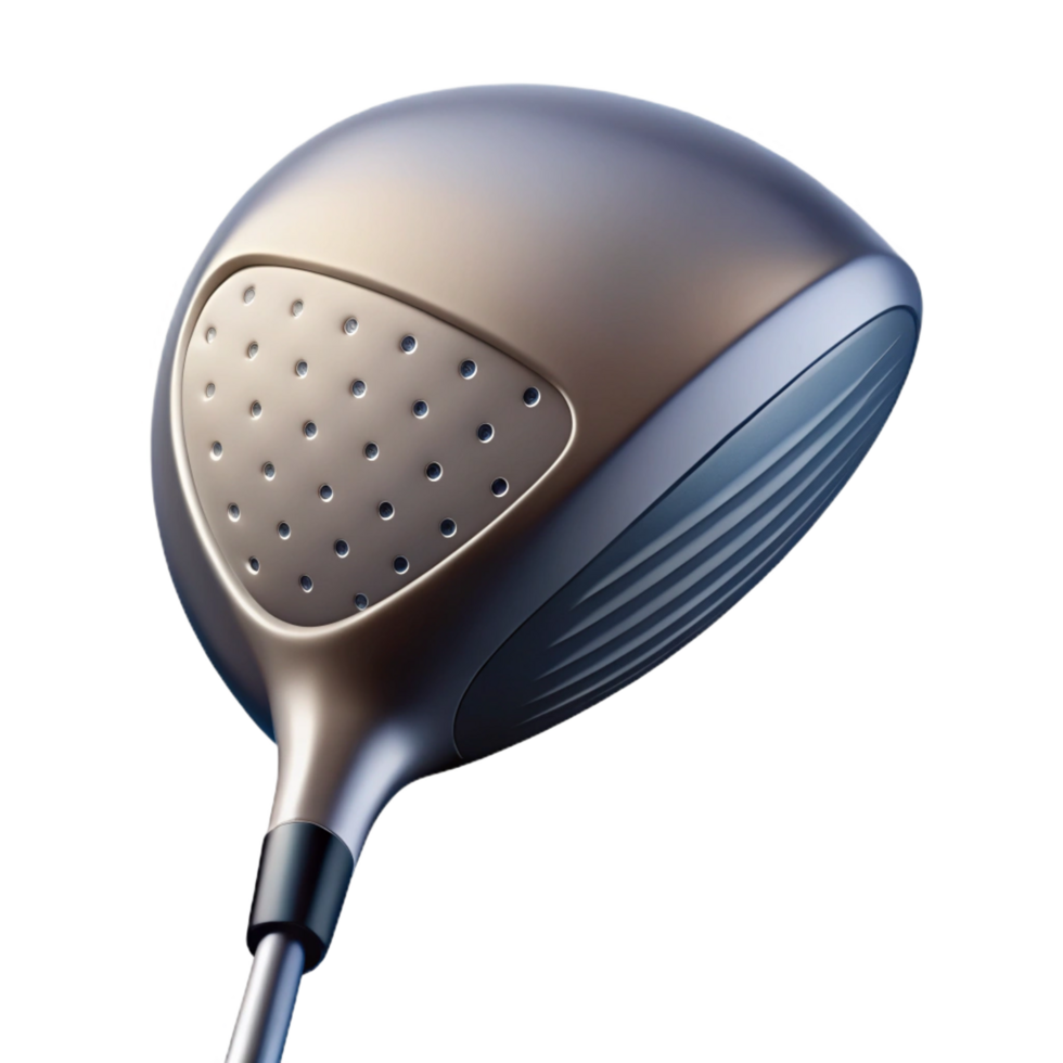 pristine rustic Golf club driver, metallic heawith visible grooves, graphite shaft, soft lighting, front view, isolateon transparent background,high-resolution product photography gallery standard png
