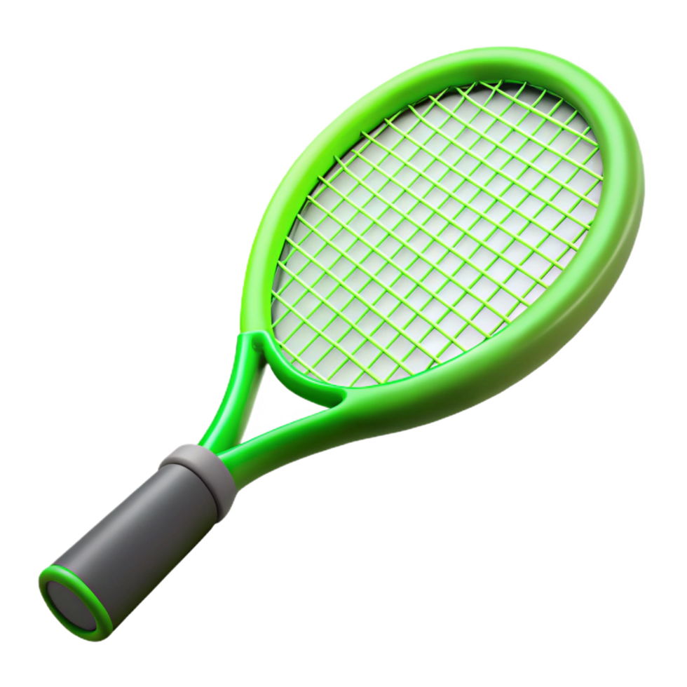 spectacular contemporary Brannew tennis racket, strung with neon green strings, glossy finish, dramatic lighting, side view, isolateon transparent background,high-resolution product photography 4K png