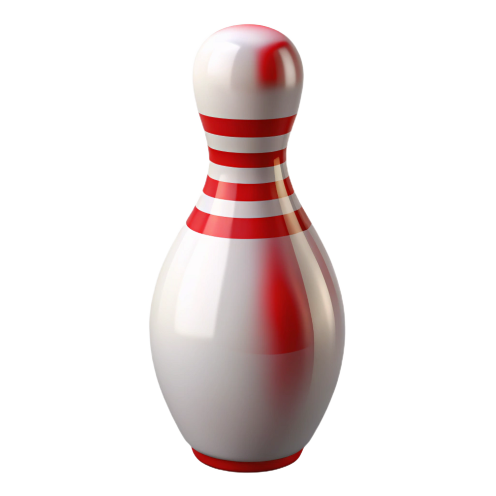 hypnotic ethereal industrial Bowling pin, white with restripes, glossy finish, studio lighting, front view, isolateon transparent background,high-resolution product photography detailed png