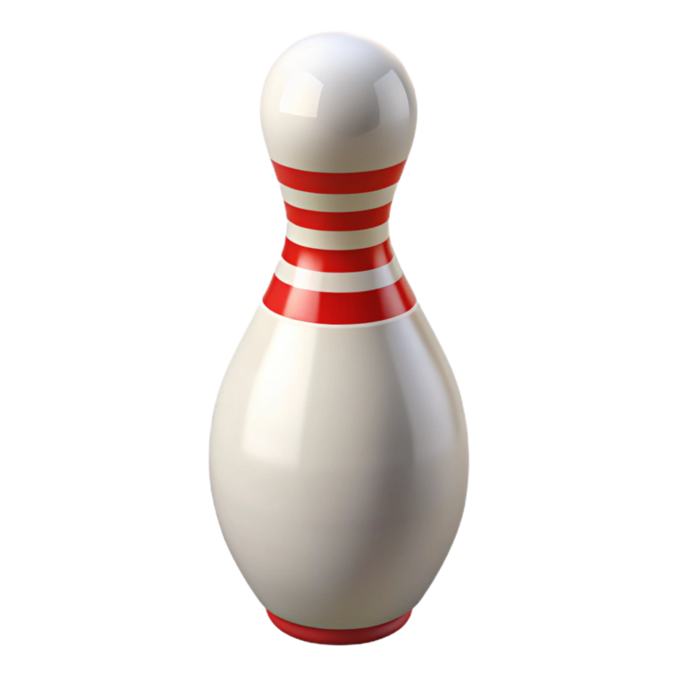 dazzling unparalleleBowling pin, white with restripes, glossy finish, studio lighting, front view, isolateon transparent background,high-resolution product photography png