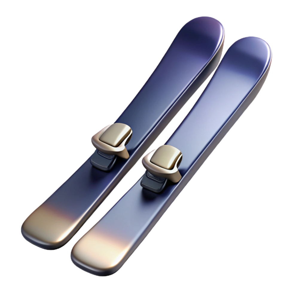 wonderful rare Pair of skis, sleek design, glossy finish, bindings attached, studio lighting, side view, with transparent background,high-resolution product photography png