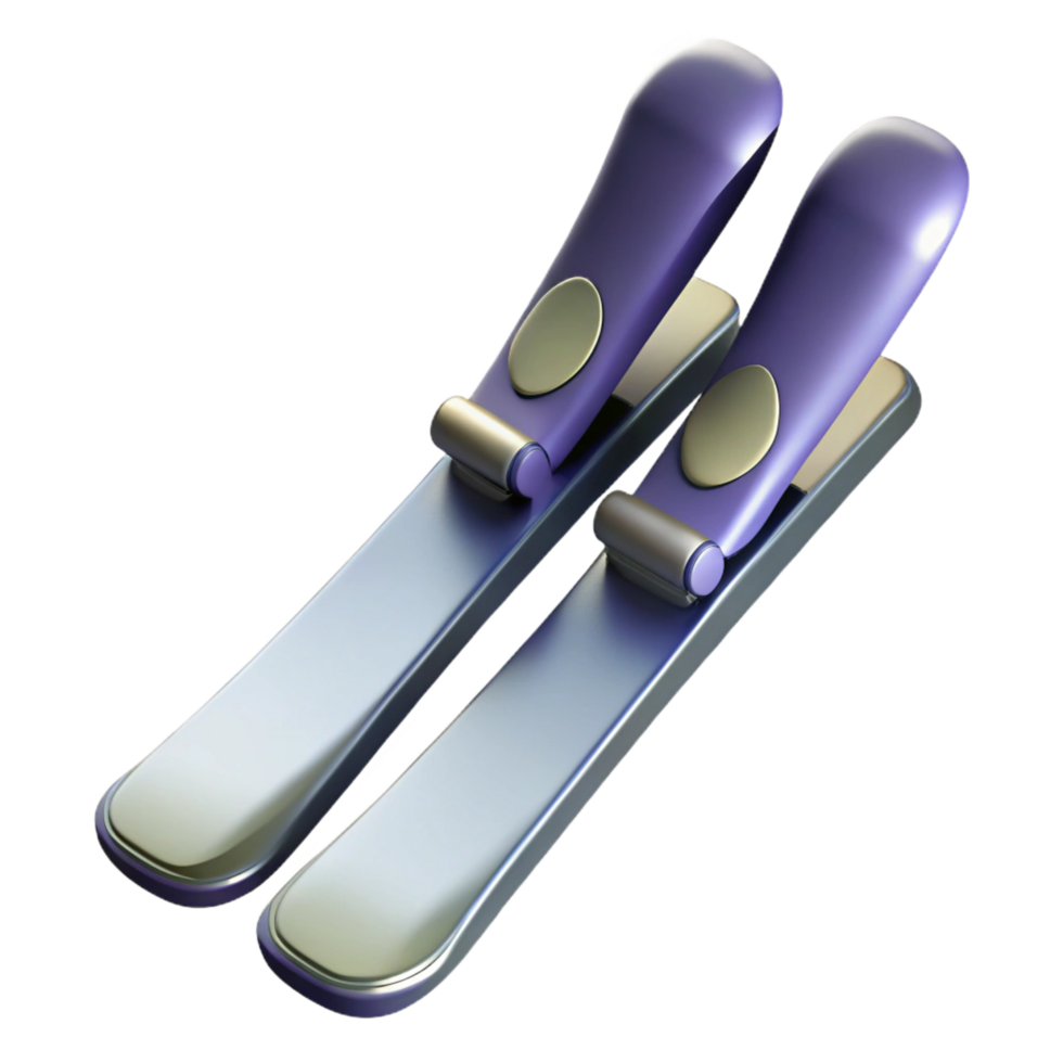 dramatic retro Pair of skis, sleek design, glossy finish, bindings attached, studio lighting, side view, with transparent background,high-resolution product photography refined png
