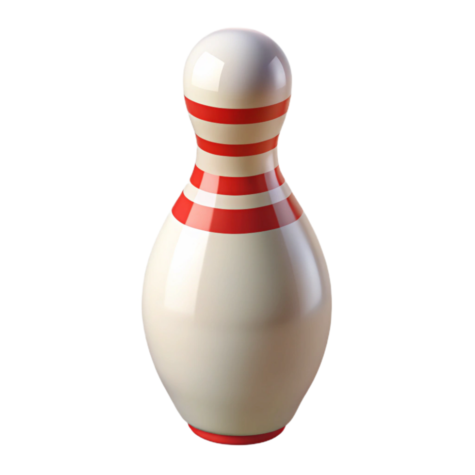 iconic minimalist Bowling pin, white with restripes, glossy finish, studio lighting, front view, isolateon transparent background,high-resolution product photography genuine png