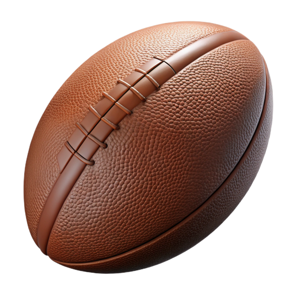 gorgeous whimsical vintage Rugby ball, brown leather, texturesurface, stitcheseams, studio lighting, side view, isolateon transparent background,high-resolution product photography premium png