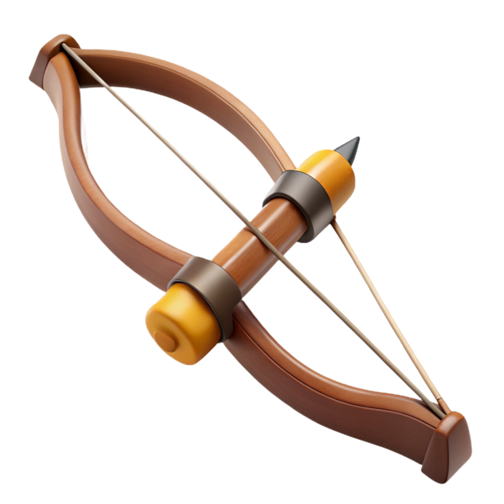 magnificent reflective retro Archery bow, recurve design, wooden limbs, string attached, soft lighting, side view, isolateon transparent background,high-resolution product photography impeccable png