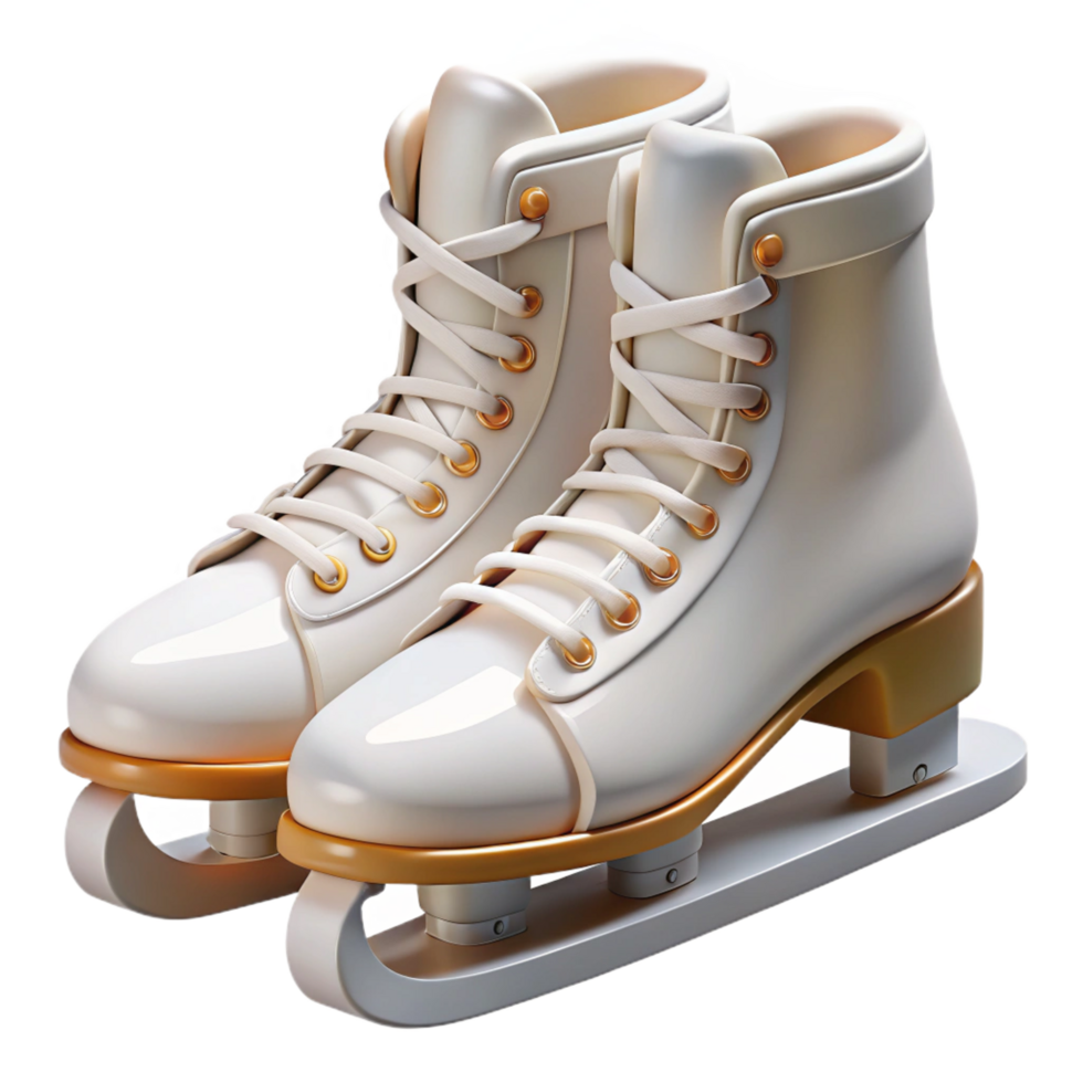 picturesque quintessential Ice skates, white leather boots, sharp blades, studio lighting, isolateon transparent background,high-resolution product photography png