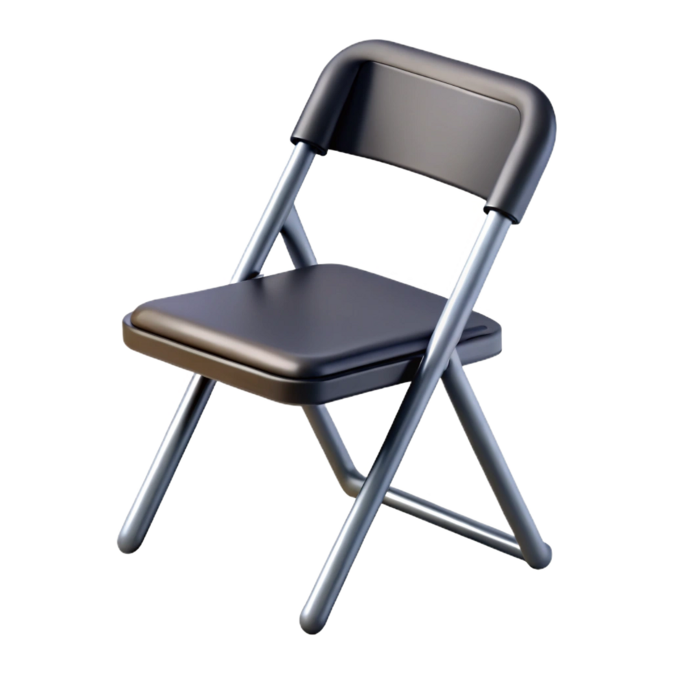 vibrant romantic avant-garde Simple metal folding chair, matte black finish, studio lighting, side view, isolateon transparent background,high-resolution product photography genuine png
