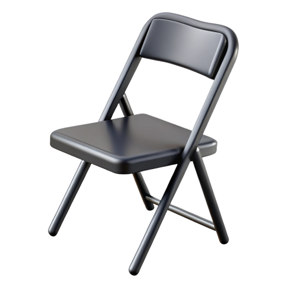 ethereal beautiful Simple metal folding chair, matte black finish, studio lighting, side view, isolateon transparent background,high-resolution product photography studio quality png