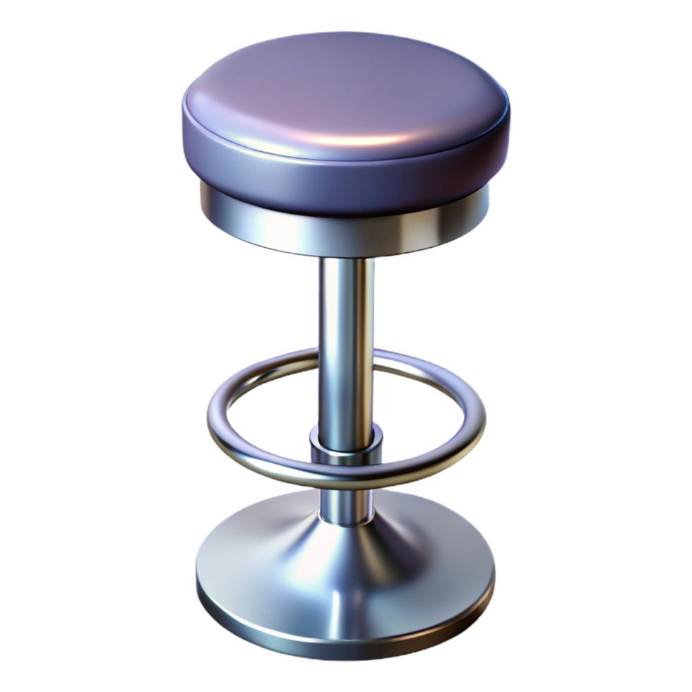 wonderful calm abstract Bar stool with a chrome base anpaddeseat, glossy finish, dramatic lighting, top-down view, isolateon transparent background,high-resolution product photography precision png