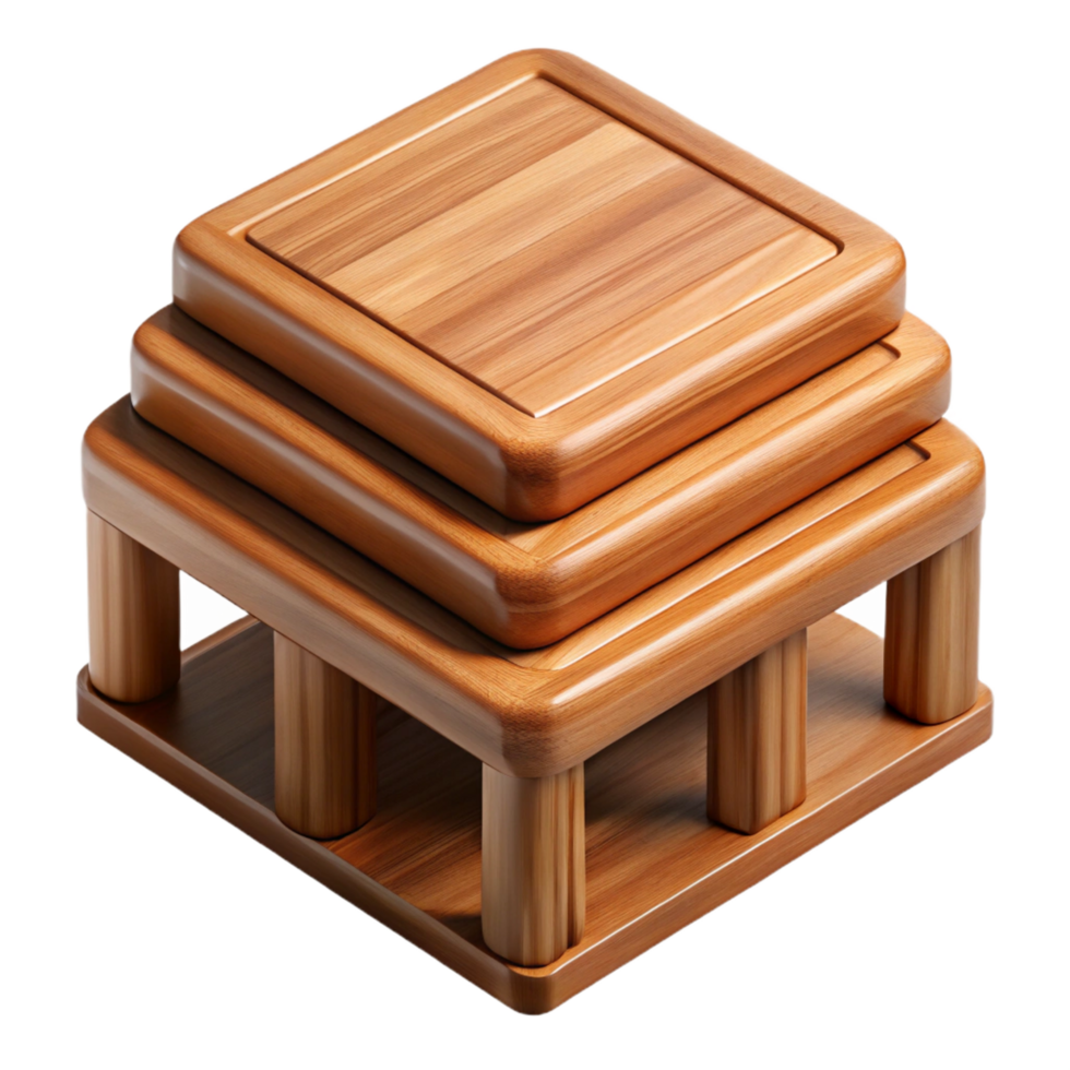 striking intense art deco Small wooden nesting tables, stacked, visible woograin, studio lighting, isolateon transparent background,high-resolution product photography high resolution png