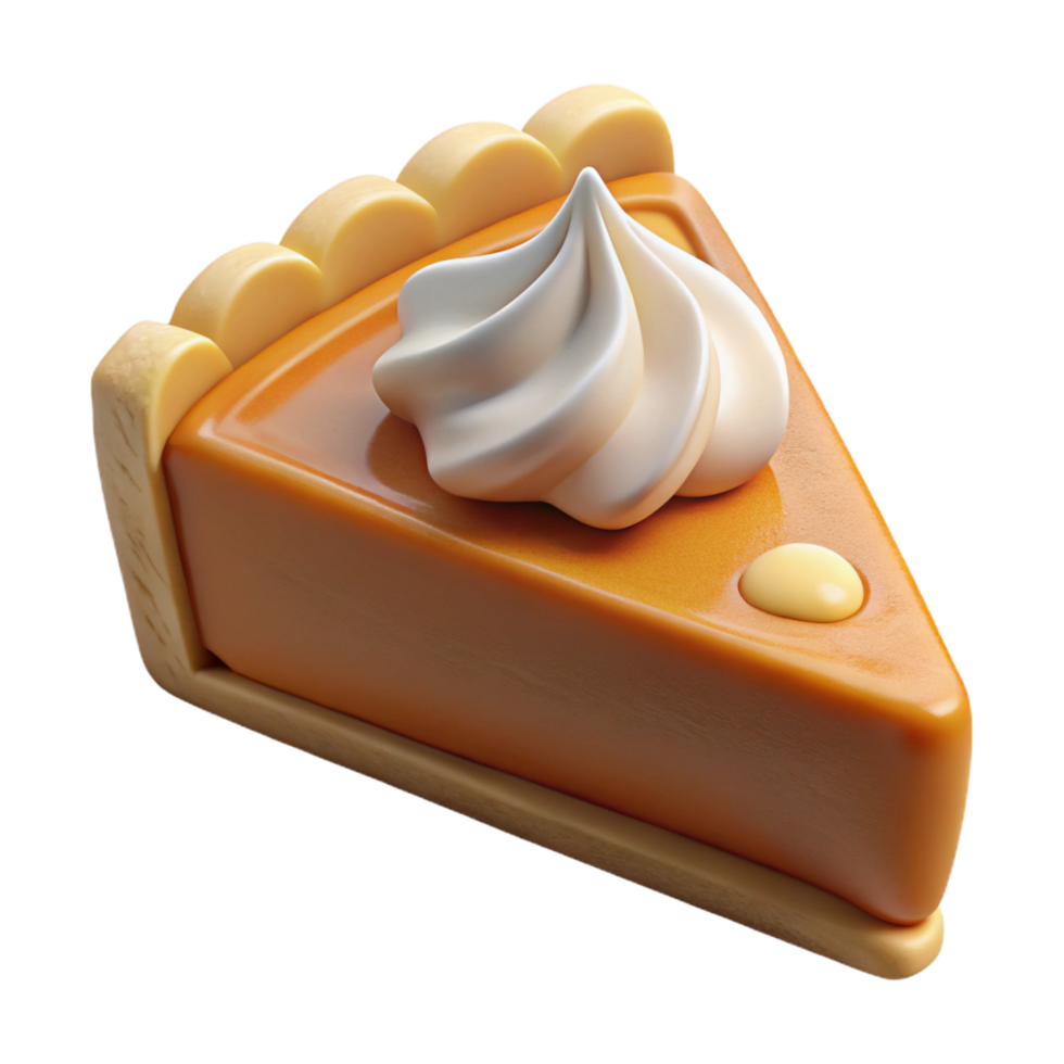 mesmerizing iconic Pumpkin pie slice with whippecream topping, golden crust, studio lighting, side view, isolateon transparent background,high-resolution product photography png