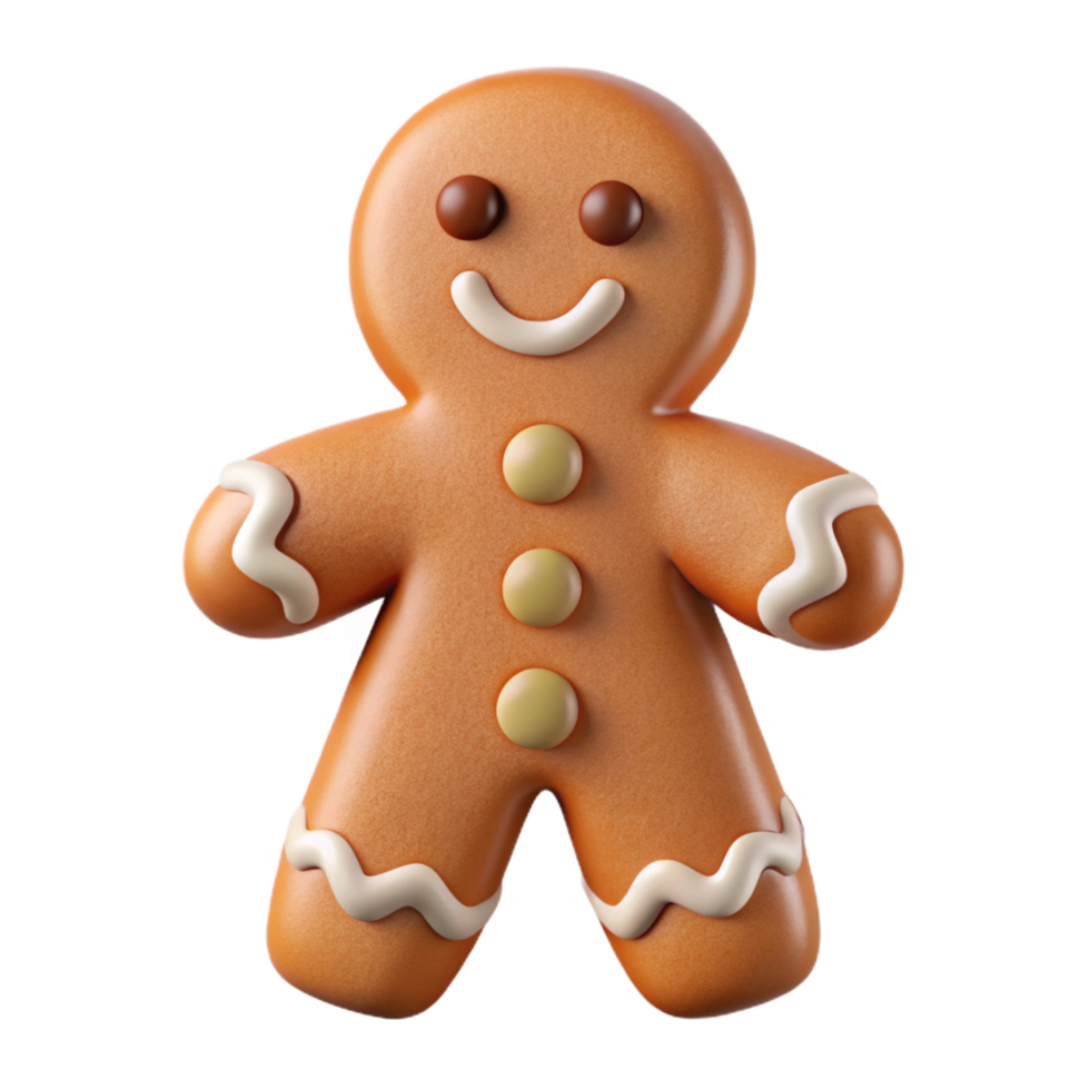 reflective gorgeous Gingerbreaman cookie with icing details, realistic texture, studio lighting, front view, isolateon transparent background,high-resolution product photography elite png