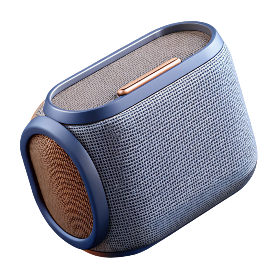 picturesque energetic urban Portable Bluetooth speaker with fabric cover anmetal grille, studio lighting, isolateon transparent background,high-resolution product photography elite png