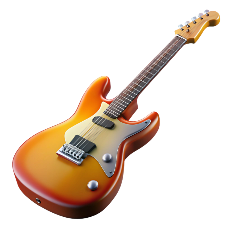 bolpicturesque Electric guitar with sunburst finish anvisible strings, angleperspective, studio lighting, isolateon transparent background,high-resolution product photography expertly shot png