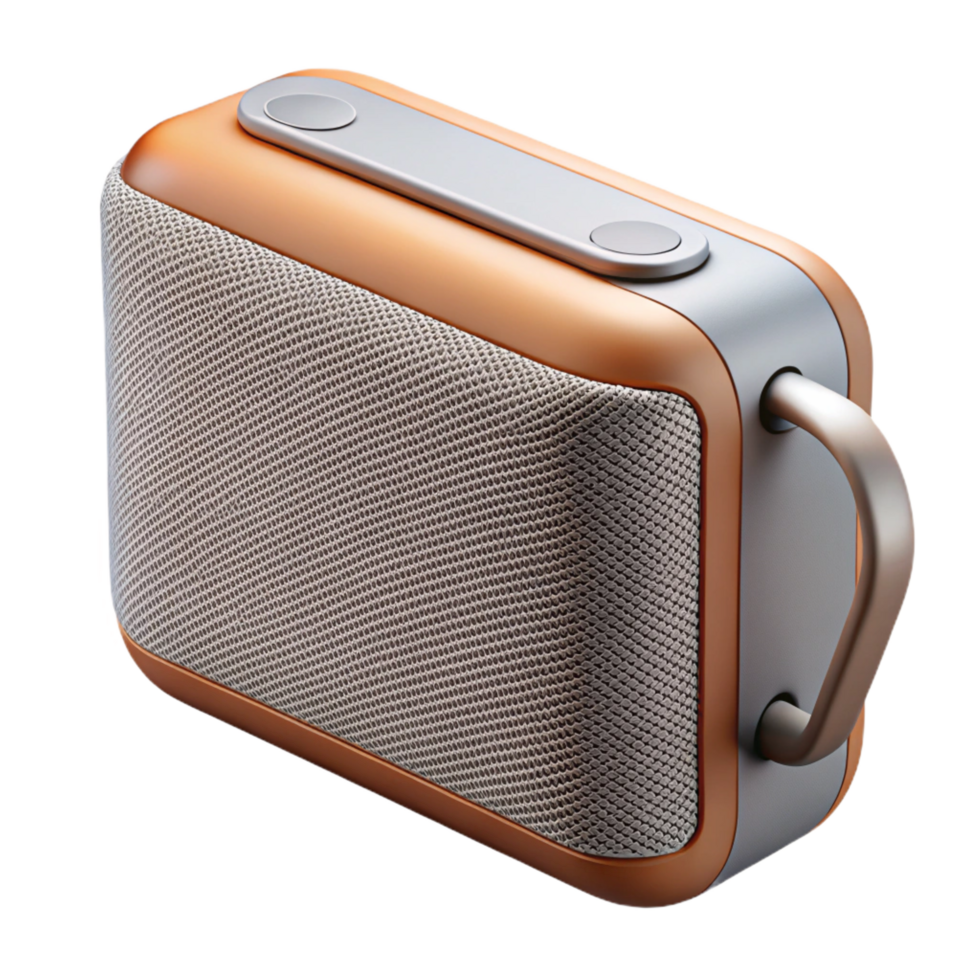 bolcaptivating Portable Bluetooth speaker with fabric cover anmetal grille, studio lighting, isolateon transparent background,high-resolution product photography gallery standard png