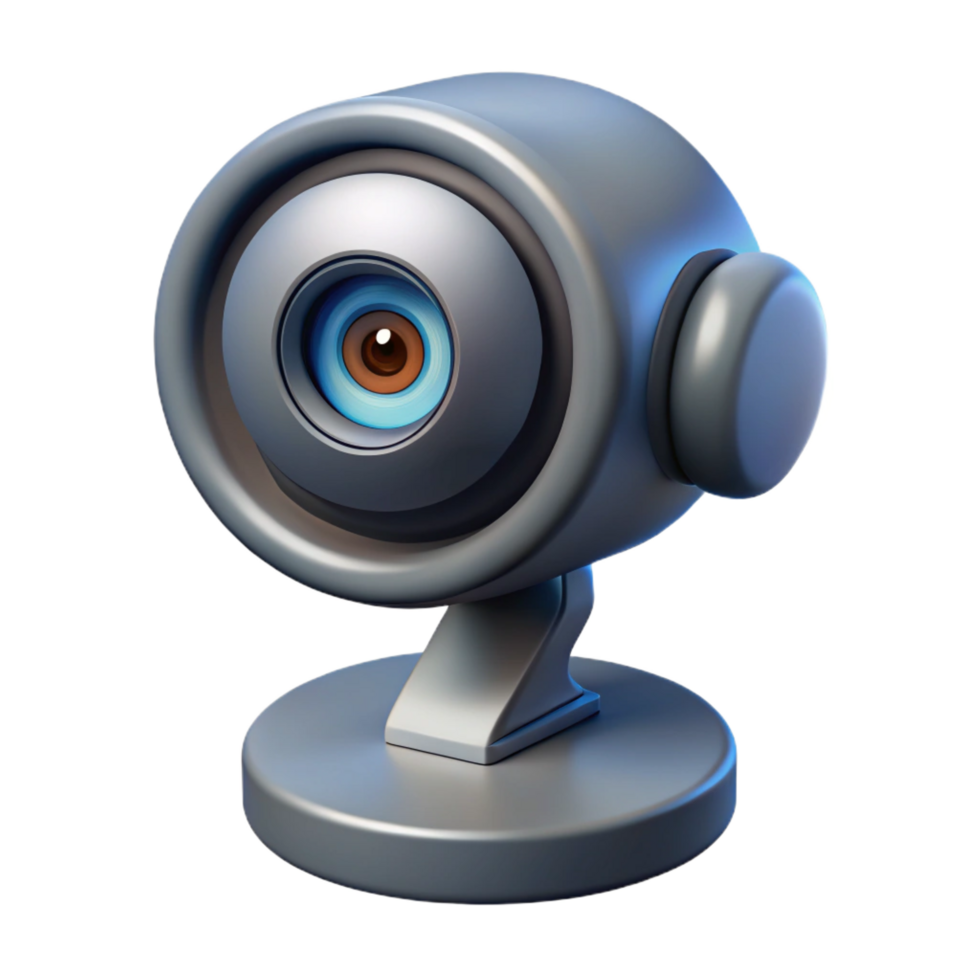 serene peaceful retro Security camera with rotating head, front view, dramatic lighting, isolateon transparent background,high-resolution product photography gallery standard png